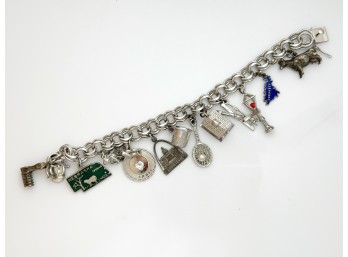 Sterling Silver Charm Bracelet Lucky Horse Shoe, Nebraska, April Etc.