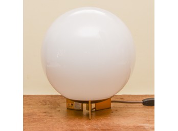 Oluce Alba Table Lamp Opaline Blown-glass On Satin Brass Base