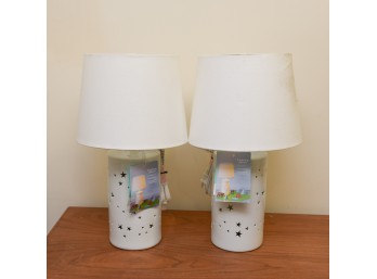 Pair Of White Ceramic Star Lattice Table Lamps New With Tags