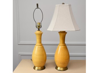 Pair Of Vintage Ochre Ceramic Table Lamps
