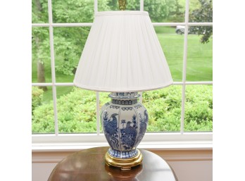 Blue And White Chinoiserie Ginger Jar Table Lamp With A Pleated Bell Shade