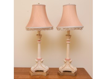 Pair Of White And Pink Resin Table Lamps