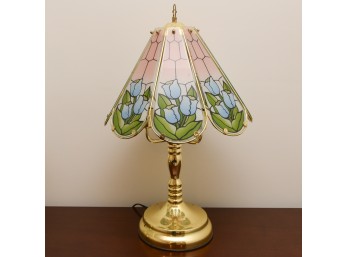 Tiffanfy Style Segmented Glass Shade Featuring A Blue And Pink Floral Design