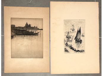 (2) Vintage Seascape Etchings