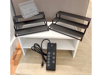 (4) Desktop Organizers With Power Gear 8 Plug Surge Protector