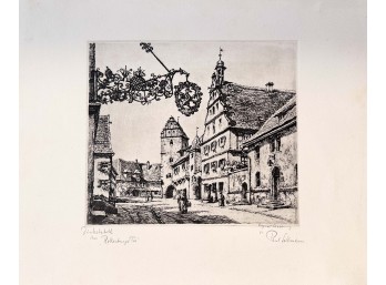 Antique German Etching 'Rothenburger Tor' (Rothenburg Gate)  By Paul Sollmann Signed