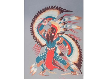 'Eagle Dancer'  1952 Silkscreen Print By Potawatomi Artist Woody Crumbo