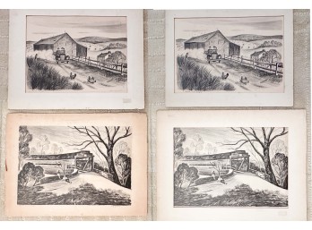 (4) Original Charcoal Drawings By Trudy Egerland Signed