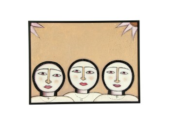 1980's Postmodern Acrylic On Board Painting Of Faces