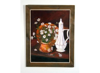 Vintage Mid Century Modern Acrylic On Board Still Life Painting
