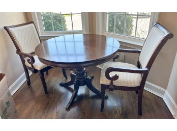 Mahogany Pedestal Dining Table With (2) Upholstered Chairs