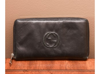 Gucci Soho Black Pebble Leather Zip-around Long Wallet