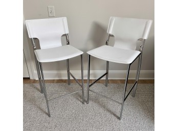 (2) White And Chrome Counter Height Stools Like New