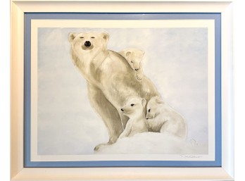 'Mother Polar Bear And Cubs' Framed Offset Print
