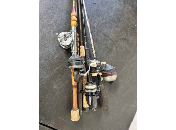 (5) Fishing Poles With Zebco, Swift And Southbend Reels