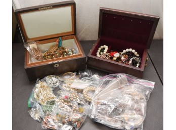 Huge Collection Of Costume Jewelry Includes (2) Wood Storage Boxes