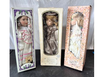 (3) Collectible Porcelain Dolls New In Box