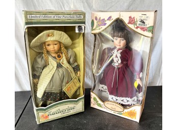 2 Collectible Porcelain Dolls New In Box