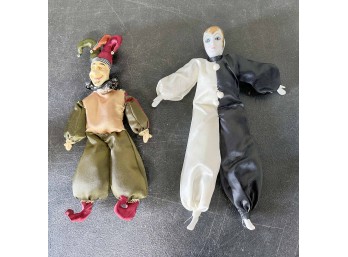(2) Vintage Porcelain And Cloth Jester Dolls