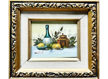 Still Life Yellow Flowers In Blue Vase Oil On Canvas Signed