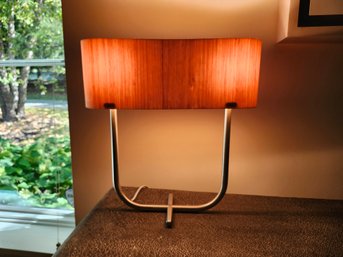 Modern Two-Bulb Table Lamp With Glowing Wood Veneer Shade