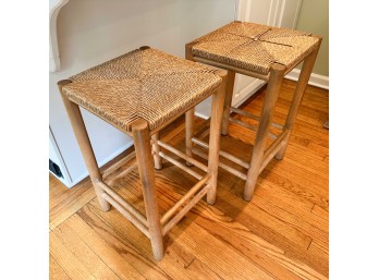 (2) Counter Height Rush Seat Bar Stools