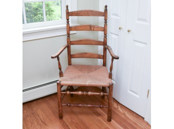 18th-century New England Style Maple Ladderback Armchair Featuring A Rush Seat