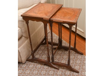 Antique Mahogany Nesting Tables With Inlaid Burr Walnut Tops