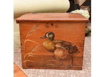 Vintage Wood Hand Painted Duck Motif Storage Box
