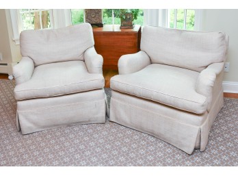 Pair Of Ivory Skirted Club Chairs