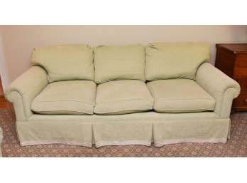 Green Classic Rolled Arm Skirted 3-Cushion Sofa