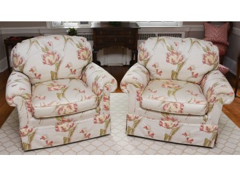 Pair Of Rolled Arm Floral Upholstered Arm Chairs