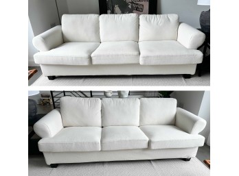 Pair Of Cream 3-Cushion Rolled Armed Sofas