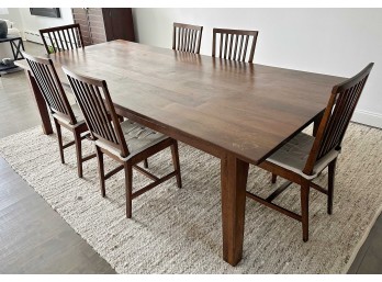 Grand Solid Wood Dining Table With (6) Slat Back Dining Chairs With Cushions