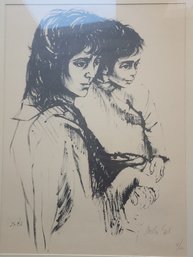 Moshe Gat Signed Lithograph  Woman And Boy