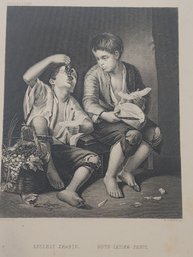 Antique Engraving Of Murillo Boys Eating Fruit By W French