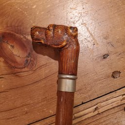 Carved Wood Dog Head Walking Stick.  DR
