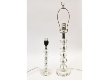 Pair Of Glass And Acrylic Ball Column Lamps