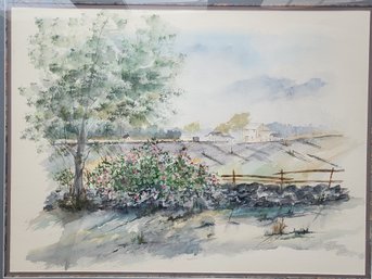 Large Landscape Watercolor Signed Le Doux 88 Framed Matted