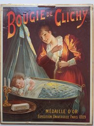 Original 1800s French Candle Advertising Sign Bougie De Clichy