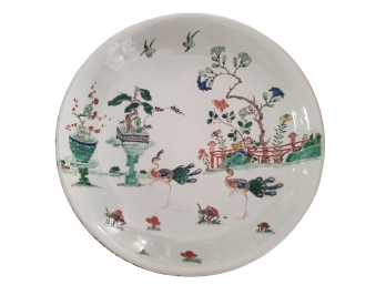 Chinese Qing Dynasty, Kangxi Period, Ca 1714 Famille Verte Porcelain Large Plate- Hand Crafted   MOGO/UMR