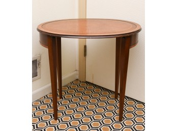 Vintage Inlaid Leather Top Oval Side Table
