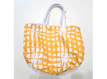 Saks Fifth Avenue Yellow And White Hand Bag New With Tags