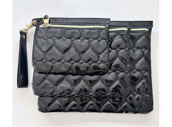 (3) Betsey Johnson Black Patent Leather Heart Clutches New