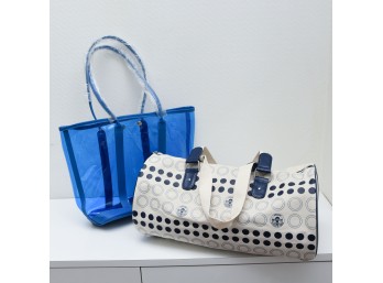 Orlane Paris White And Blue Canvas Tote With Blue Aryclic Tote