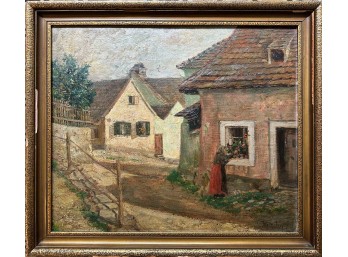 'Woman At Farmhouse' Original Oil On Canvas Signed