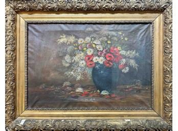 Vintage Floral Still Life Oil On Canvas