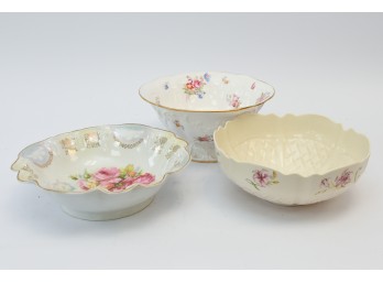 (3) English And German Floral Porcelain Bowls