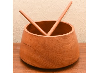 Teak Salad Bowl With Serving Utensils