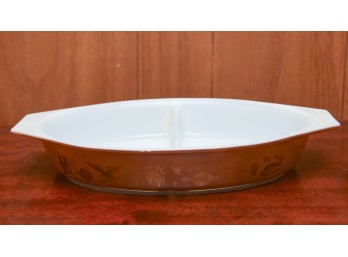Vintage Pyrex Early American 1 1/2 Quart Divided Casserole Dish